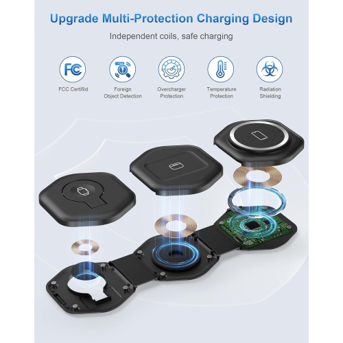 3 in 1 Wireless Charging Station for Apple MagSafe Charger, Foldable Magnetic Travel Charger for Multiple Devices iPhone 16 15 14 13 12 Series Apple