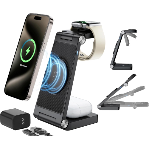 YOULIGHTS  3 In 1 Wireless Charging Station for Apple Magsafe Charger Phone And Watch Charger Station for Iphone, Iphone Wireless Charger Stand