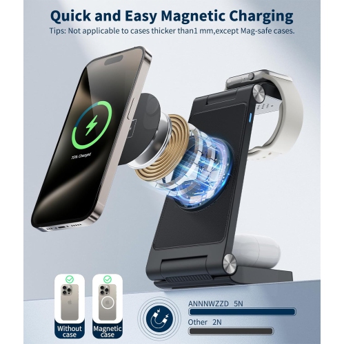3 in 1 Wireless Charging Station for Apple MagSafe Charger Phone and Watch Charger Station for iPhone, iPhone Wireless Charger Stand Compatible for
