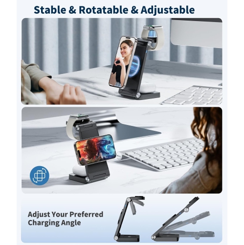 3 in 1 Wireless Charging Station for Apple MagSafe Charger Phone and Watch Charger Station for iPhone, iPhone Wireless Charger Stand Compatible for