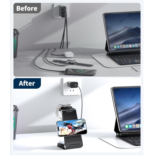 3 in 1 Wireless Charging Station for Apple MagSafe Charger Phone and Watch Charger Station for iPhone, iPhone Wireless Charger Stand Compatible for