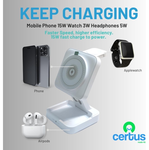 3 in 1 Wireless Charging Station for iPhone 16 15 14 Pro Max, Apple Watch & AirPods Charger, Android and Qi-Certified Fast Charging Dock