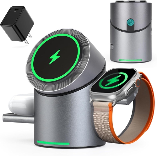 3 in 1 Auto Rotation Wireless Charging Station for Apple Devices, Mag-Safe Wireless Charging Stand, Qi2 15W Wireless Charging Station