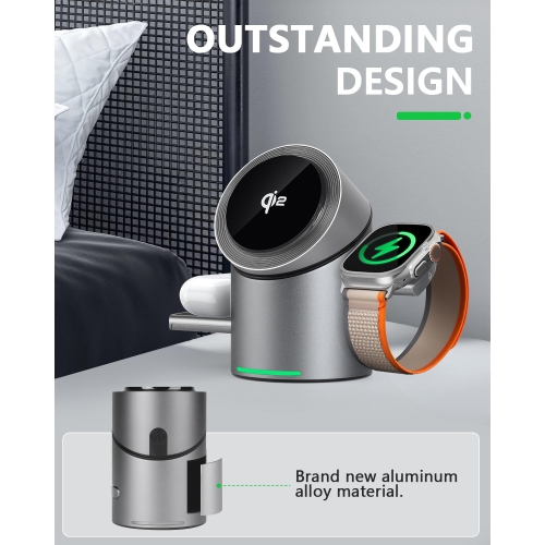 3 in 1 Auto Rotation Wireless Charging Station for Apple Devices, Mag-Safe Wireless Charging Stand, Qi2 15W Wireless Charging Station