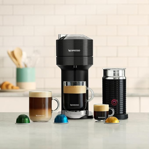Machine à café/espresso Nespresso Vertuo Next Premium par Breville avec moussoir à lait Aeroccino - Noir classique