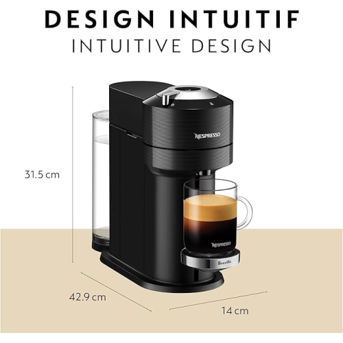 Machine à café/espresso Nespresso Vertuo Next Premium par Breville avec moussoir à lait Aeroccino - Noir classique