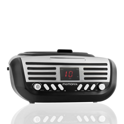 Minichaîne portative rétro CD à chargement par le haut de Memorex avec radio AM/FM stéréo rouge | Compatible CD-R/CD-RW | Écran LED | Port auxiliaire