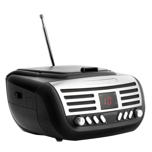 Minichaîne portative rétro CD à chargement par le haut de Memorex avec radio AM/FM stéréo rouge | Compatible CD-R/CD-RW | Écran LED | Port auxiliaire