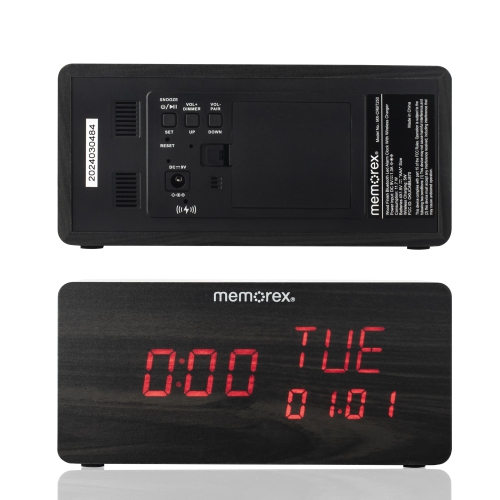Memorex CRBT250 Bluetooth Led Alarm Clock With Wireless Charger