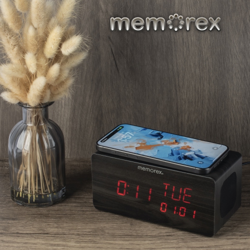 Memorex CRBT250 Bluetooth Led Alarm Clock With Wireless Charger