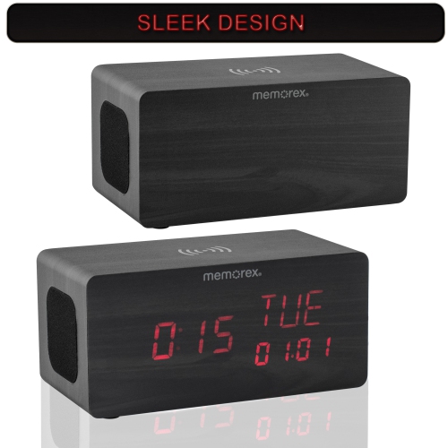 Memorex CRBT250 Bluetooth Led Alarm Clock With Wireless Charger