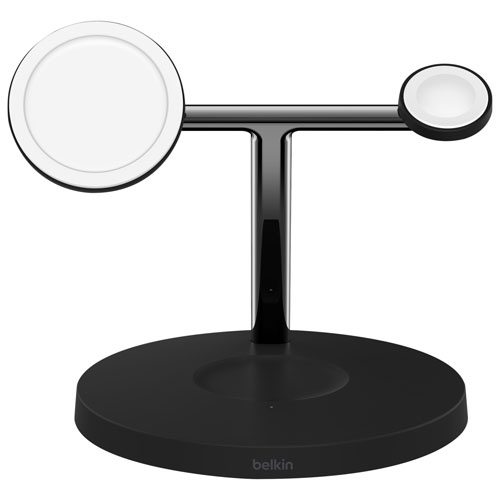 Refurbished Belkin MagSafe 3-in-1 Wireless Charging Stand for iPhone 15/14/13/12, Apple Watch & AirPods - Black