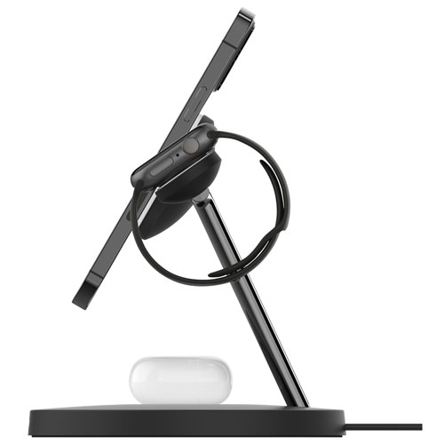 Refurbished Belkin MagSafe 3-in-1 Wireless Charging Stand for iPhone 15/14/13/12, Apple Watch & AirPods - Black