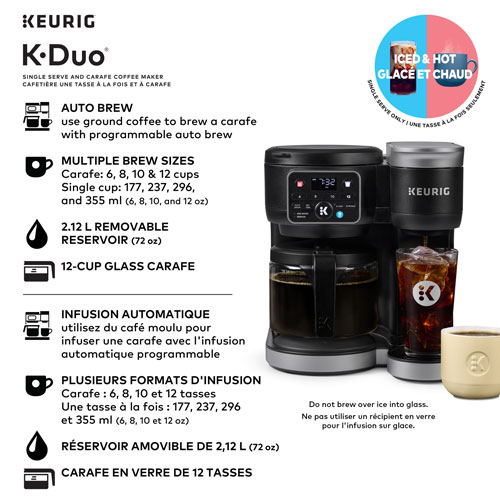 Cafetière pour une tasse ou une carafe K-Duo de Keurig - Noir