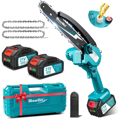 Image 1 of 9.. SeeSii Cordless Electric Chainsaw 8" CH820+ 2X 4.0A Battery Auto-Oil System One-Handed Battery Chain Saw Electric Saw Pruning Chainsaw for Wood