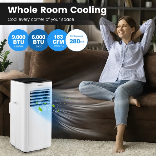 Climatiseurs portatifs, unité d'air, ventilateur et déshumidificateur 9000&nbsp;BTU de Costway avec minuterie de 24 h, 2 vitesses de ventilation,
