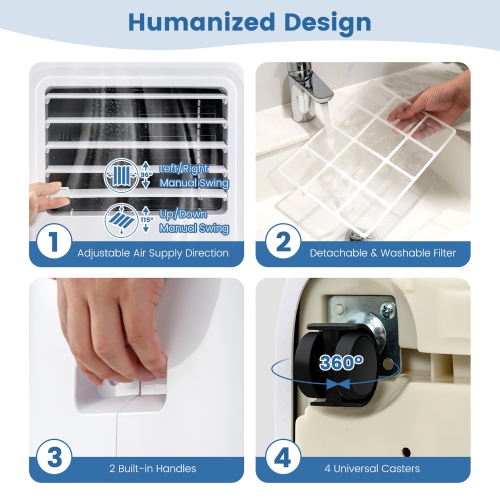 Climatiseurs portatifs, unité d'air, ventilateur et déshumidificateur 9000&nbsp;BTU de Costway avec minuterie de 24 h, 2 vitesses de ventilation,