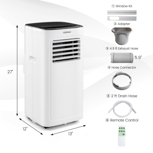 Climatiseurs portatifs, unité d'air, ventilateur et déshumidificateur 9000&nbsp;BTU de Costway avec minuterie de 24 h, 2 vitesses de ventilation,