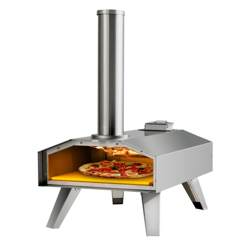 Costway Outdoor Pizza Oven Portable Stainless Steel Wood Pellet Pizza Stove with 12” Pizza Stone, Foldable Wood Fired Pizza Maker for Outdoor Cooking