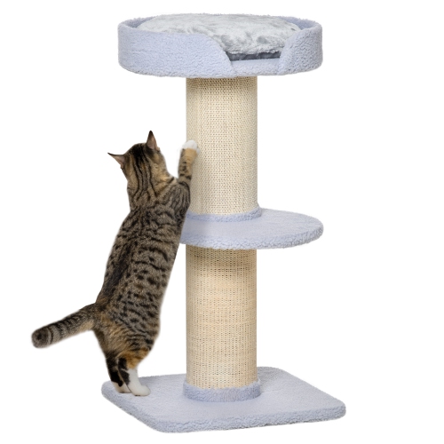 Image 1 of 9.. PawHut 36"H Large Cat Scratching Post for Indoor Cats, Bold Cat Tree Multi-Level Kitty Tower with Sisal Mat Scratch Rope, Cat Bed, Removable Cushion,