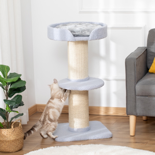 PawHut 36"H Large Cat Scratching Post for Indoor Cats, Bold Cat Tree Multi-Level Kitty Tower with Sisal Mat Scratch Rope, Pet Bed, Removable Cushion,
