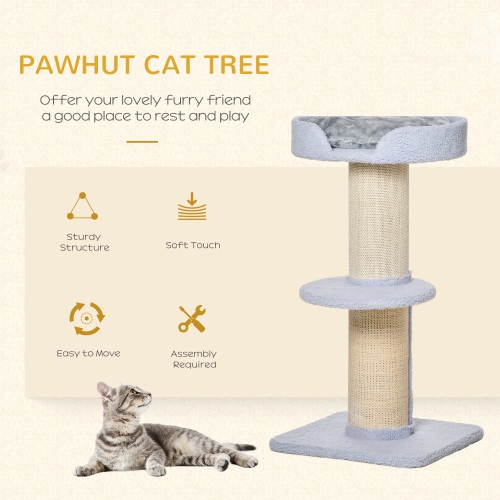 PawHut 36"H Large Cat Scratching Post for Indoor Cats, Bold Cat Tree Multi-Level Kitty Tower with Sisal Mat Scratch Rope, Pet Bed, Removable Cushion,