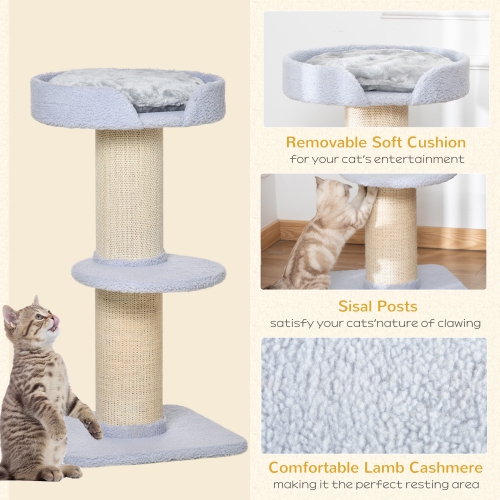 PawHut 36"H Large Cat Scratching Post for Indoor Cats, Bold Cat Tree Multi-Level Kitty Tower with Sisal Mat Scratch Rope, Pet Bed, Removable Cushion,