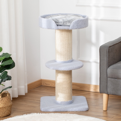 PawHut 36"H Large Cat Scratching Post for Indoor Cats, Bold Cat Tree Multi-Level Kitty Tower with Sisal Mat Scratch Rope, Pet Bed, Removable Cushion,