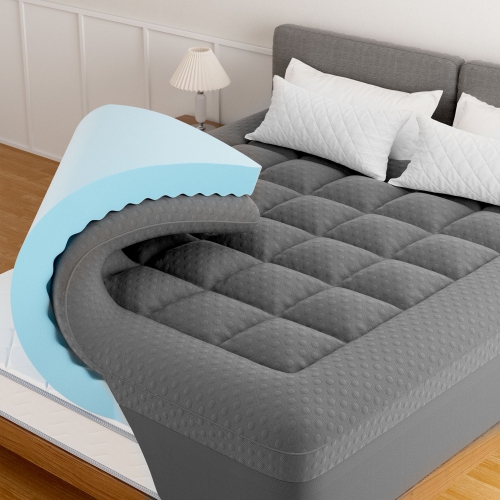 Image 1 of 7.. CoolHut Mattress Topper Twin XL Size Egg Foam Wave Pattern 3-Inch Dual-Layer Mattress Topper with 1-Inch Pillow Top and 2-Inch Cooling Gel Memory