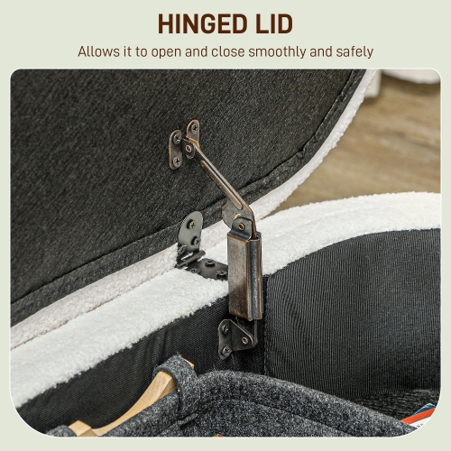 HOMCOM Boucle Storage Ottoman Bench, Tufted Teddy Fleece Bedroom Bench with Storage and Hinged Lid, 46 Inches Oval Foot Stool with Wood Legs for