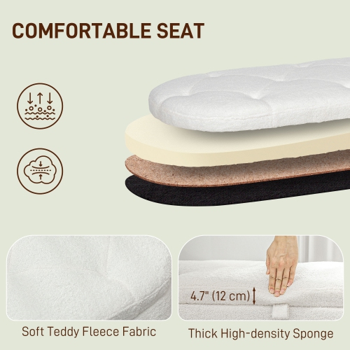 HOMCOM Boucle Storage Ottoman Bench, Tufted Teddy Fleece Bedroom Bench with Storage and Hinged Lid, 46 Inches Oval Foot Stool with Wood Legs for