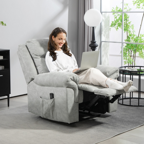 HOMCOM 8-Point Vibration Massage Recliner Chair, Manual Microfibre Reclining Sofa Chair for Living Room with Side Pockets, Footrest, Remote, Easy