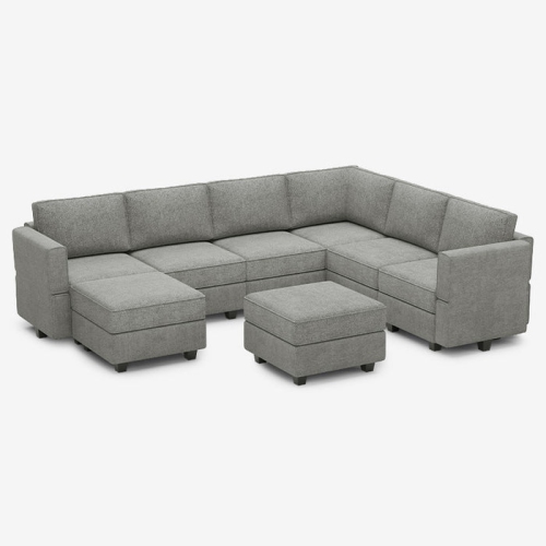 Image 1 de 10.. Belffin 7 Seats + 9 Sides Modular Terry Sofa with Storage Seat and Ottoman