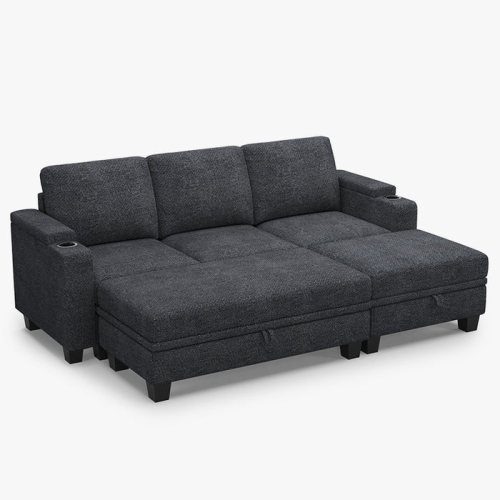 Image 1 of 8.. Belffin 3 Seater Modular Chenille Sleeper Sofa