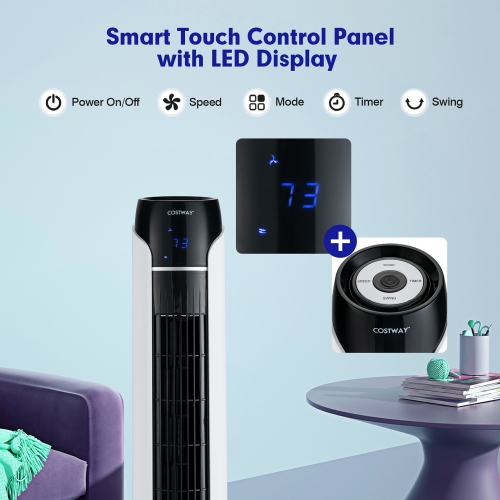 Costway 48" Tower Fan with Remote Control, Portable Standing Floor Fan with 80˚ Oscillating, 15H Timer, 3 Modes and 3 Speeds, Quiet Bladeless Fan for