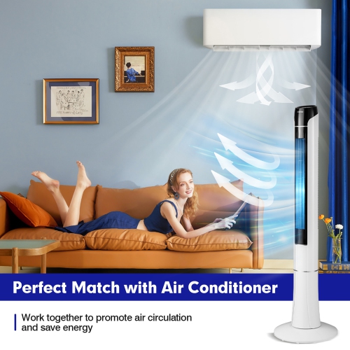 Costway 48" Tower Fan with Remote Control, Portable Standing Floor Fan with 80˚ Oscillating, 15H Timer, 3 Modes and 3 Speeds, Quiet Bladeless Fan for