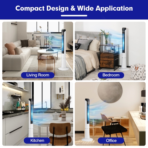 Costway 48" Tower Fan with Remote Control, Portable Standing Floor Fan with 80˚ Oscillating, 15H Timer, 3 Modes and 3 Speeds, Quiet Bladeless Fan for