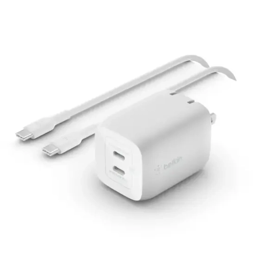 Image 1 of 2.. Belkin BoostCharge Pro GaN Dual Wall Charger 65W + USB-C To USB-C Cable For Apple,Samsung, Google - Color : White
