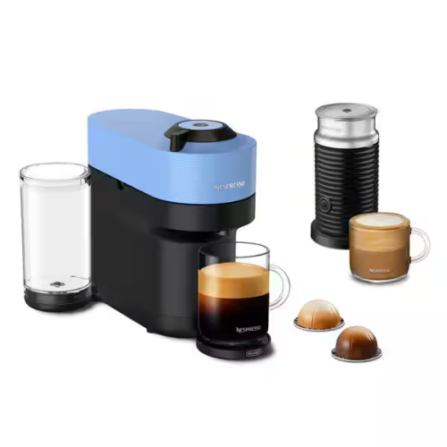 Machine à café et à espresso Vertuo Pop+ de Nespresso avec Aeroccino de De'Longhi, bleu Pacifique