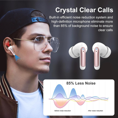 Wireless Earbuds, Headphones Bluetooth 5.3 with HiFi Stereo Sound, Bluetooth Earbuds with 4 ENC Noise Canceling Mics, 56 Hrs Playtime in Ear
