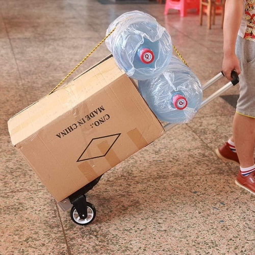 Folding Hand Truck Portable Folding Hand Cart Aluminum Dolly Cart Push Truck Trolley Maximum Load 175 lbs, with Black Bungee Cord, Telescoping Handle