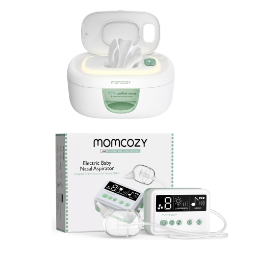 Momcozy Nasal Aspirator 9 Suction Levels 3 Silicone Tips, 9 Music and 3 Lights & Baby Wipe Warmer, Fast and Even Heating, 4 Modes of Temperature Heat