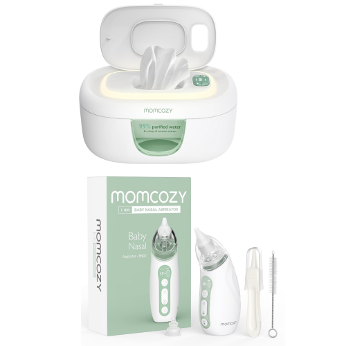 Momcozy Baby Nasal Aspirator 3 Suction Levels Electric Portable with Light Soothing and Music & Baby Wipe Warmer, Fast and Even Heating, 4 Modes of T