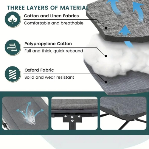 Folding Camping Cot with Cushion, Large Pocket Portable Camp Bed Cots with Carry Bag, Max Load 550 LBS, for Camping, BBQ, Hiking, Backpacking, Beach,