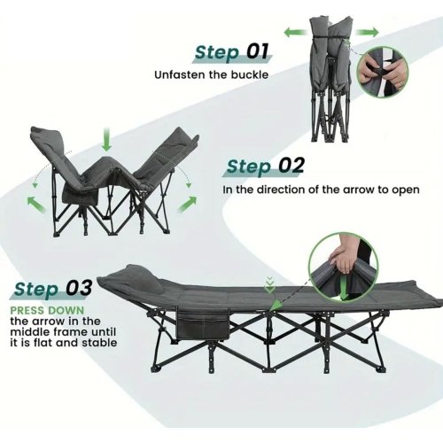 Folding Camping Cot with Cushion, Large Pocket Portable Camp Bed Cots with Carry Bag, Max Load 550 LBS, for Camping, BBQ, Hiking, Backpacking, Beach,