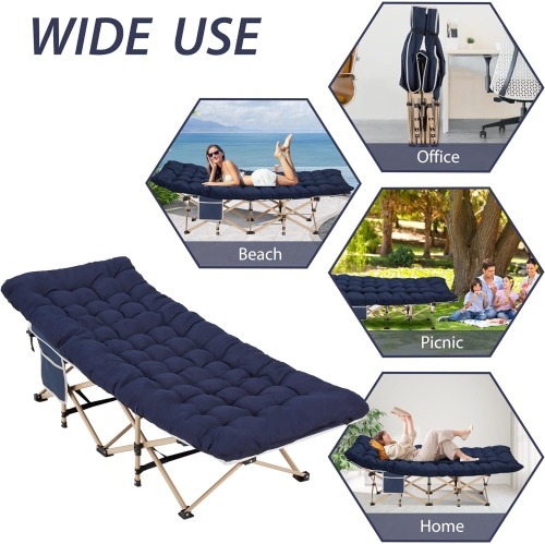Folding Camping Cot with Mattress, Large Pocket Portable Camp Bed Cots with Carry Bag, Max Load 450 LBS, for Camping, BBQ, Hiking, Backpacking,