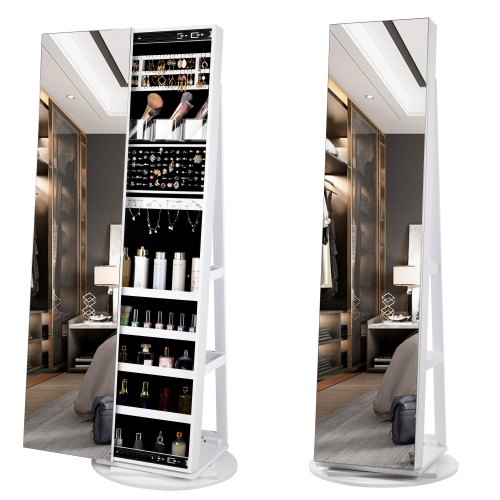 Image 1 of 9.. Vlsrka 360° Swivel Jewelry Armoire Cabinet, Full Length Mirror with Jewelry Storage, Standing Jewelry Armoire Organizer with Mirror, Rotatable, Large