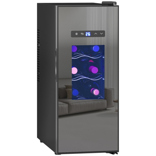 HOMCOM 10 Inch Wine Cooler Refrigerator, 12 Bottle, Freestanding Wine Fridge with Glass Door, LED Digital Temperature Control, Quiet Wine Cellar
