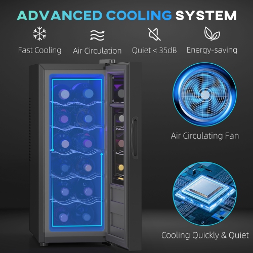 HOMCOM 10 Inch Wine Cooler Refrigerator, 12 Bottle, Freestanding Wine Fridge with Glass Door, LED Digital Temperature Control, Quiet Wine Cellar