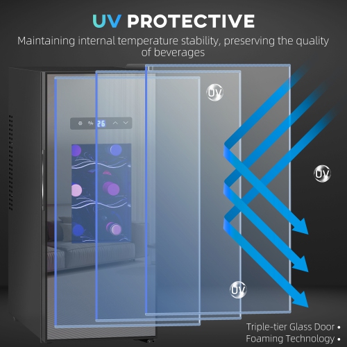 HOMCOM 10 Inch Wine Cooler Refrigerator, 12 Bottle, Freestanding Wine Fridge with Glass Door, LED Digital Temperature Control, Quiet Wine Cellar